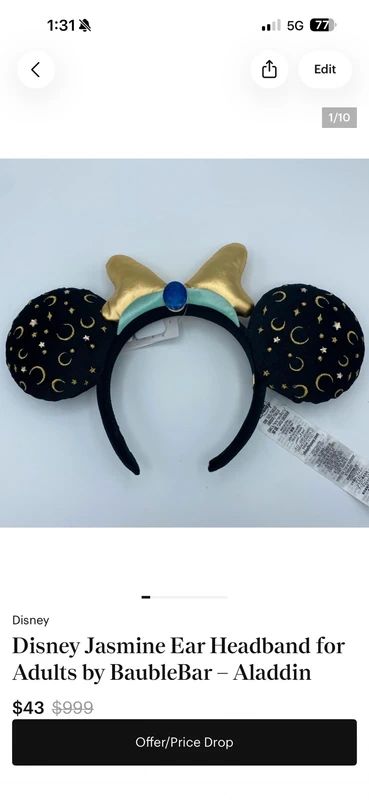 Disney Jasmine Ear Headband for Adults by BaubleBar – Aladdin